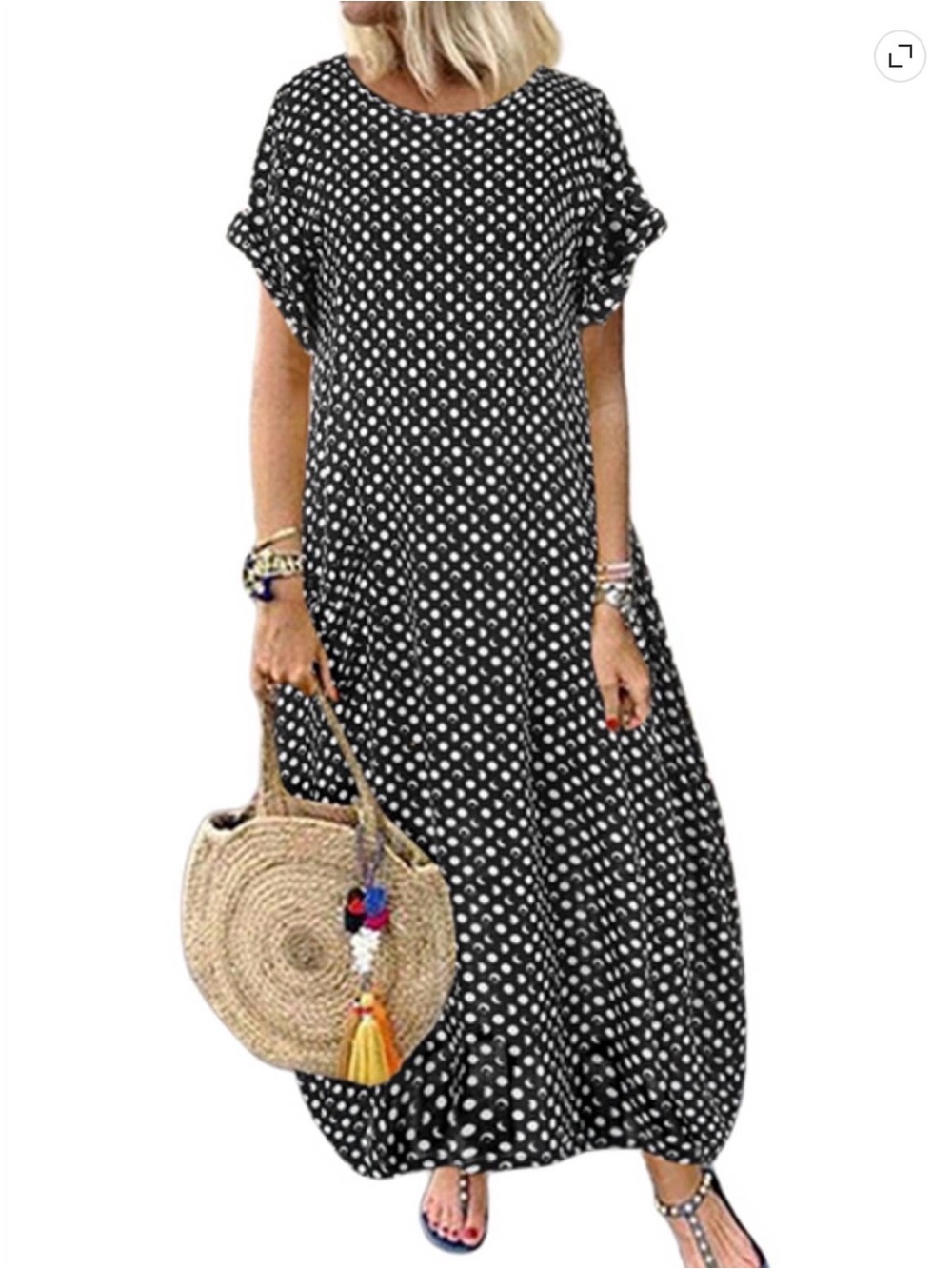 ZANZEA Women's Short Sleeve Polka Dot
Maxi Dress with Pockets Size XXXL